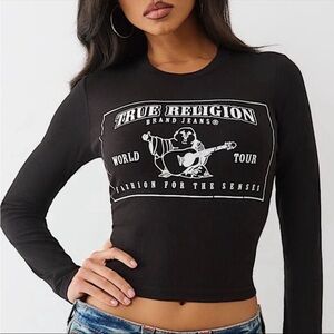True Religion Black Long Sleeve Logo Baby Tee Women’s Size Medium